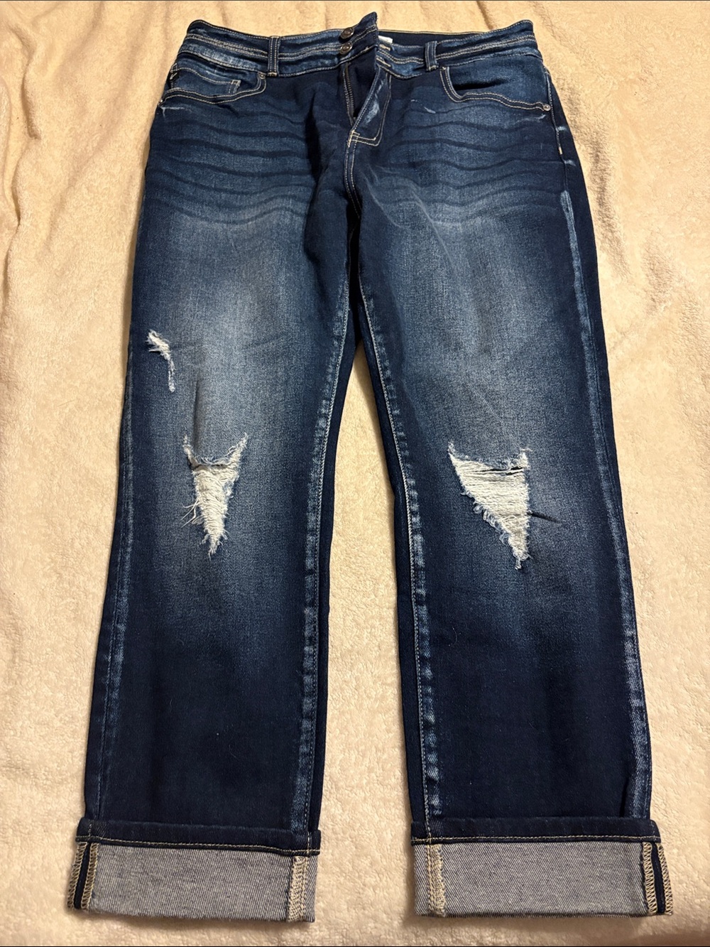 KanCan Dark Blue Distressed Ankle Crop Jeans